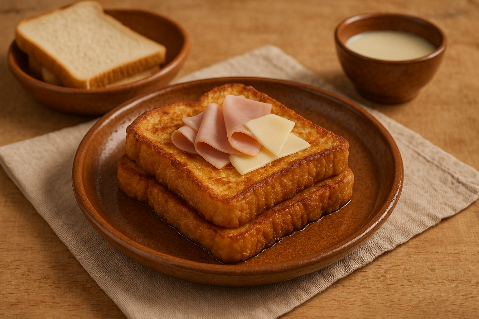 Plato con pan francés salado dorado, queso derretido encima y cebollín picado